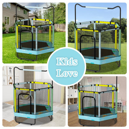 AWQM 55" Hexagon Trampoline, Indoor/Outdoor Trampoline, Safety Enclosure Net and Adjustable Handrail, 500lbs Capacity, 7-in-1