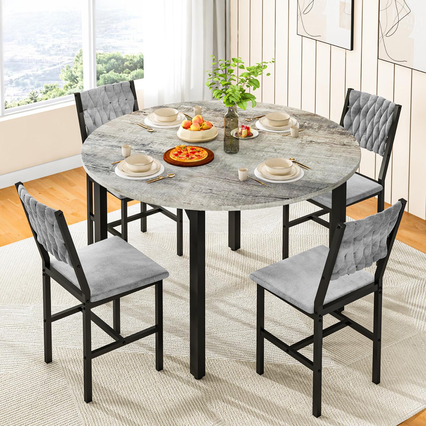 AWQM Round Dining Table Set for 4, Kitchen Dining Table Set, Round Dining Table Set for Small Space.