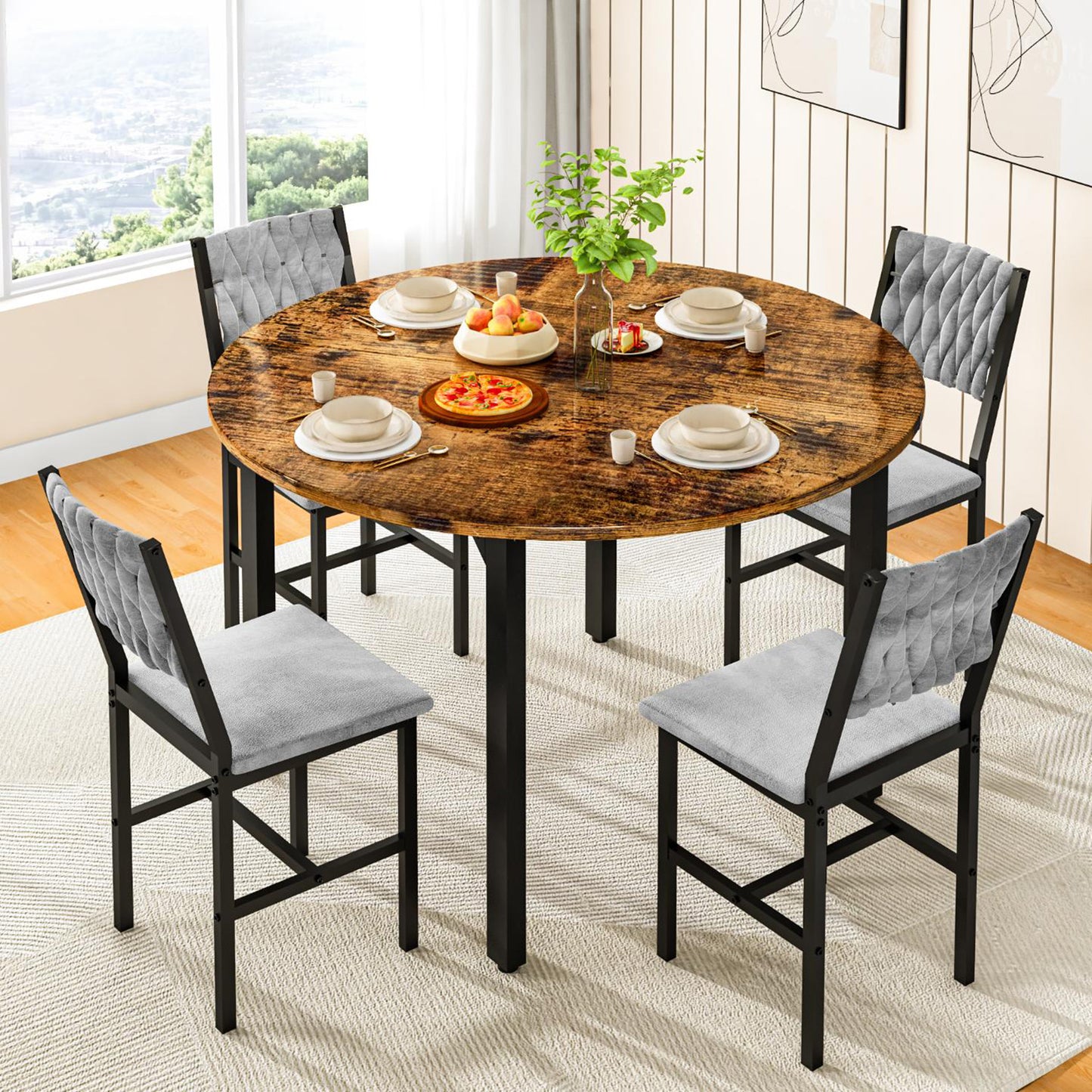 AWQM Round Dining Table Set for 4, Kitchen Dining Table Set, Round Dining Table Set for Small Space.