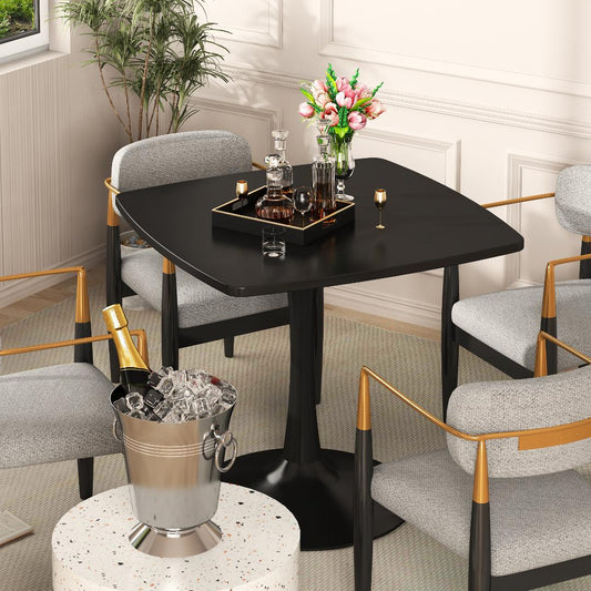 AWQM 31.5" Square Dining Table, Mid-Century Modern Square Pedestal Table for 2-4 Person, 0.71" Desktop Thickness & Metal Base, Small Kitchen Table Tulip Table Easy Assembled Save Space Leisure Coffee Breakfast Table ( 31.5" L X 31.5" W X 29" H )