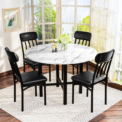 AWQM Round Dining Table Set for 4, Wood Circle Kitchen Table and Chairs Set for 4, Modern Dining Room Sets with 4 Faux Leather Chairs, Round Dinner Table for Small Space