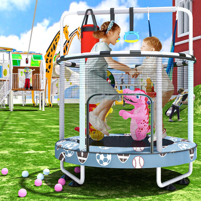 AWQM 55" 7-in-1 Round Trampoline for Kids Boys & Girls Ages 1-8, Indoor & Outdoor Trampoline for Fun, Adjustable Height Handrail ＆ Enclosed Safety Net ＆ Durable Designs for Toddlers Children