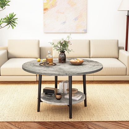 3piece Double Storage Round Coffee Table, Living Room Storage Table, Wood MDF Desktop and Metal Frame, Modern Style, Living Room/Bedroom.