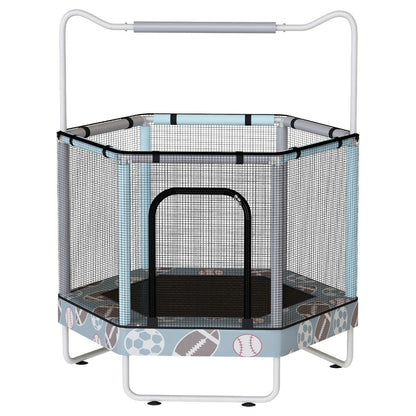 AWQM 55" Hexagon Trampoline, Indoor/Outdoor Trampoline, Safety Enclosure Net and Adjustable Handrail, 500lbs Capacity, 7-in-1