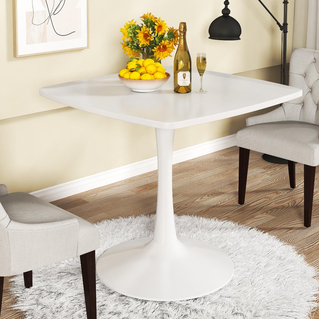 AWQM 31.5" Square Dining Table, Mid-Century Modern Square Pedestal Table for 2-4 Person, 0.71" Desktop Thickness & Metal Base, Small Kitchen Table Tulip Table Easy Assembled Save Space Leisure Coffee Breakfast Table ( 31.5" L X 31.5" W X 29" H )