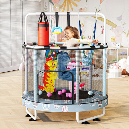 AWQM 55" 7-in-1 Round Trampoline for Kids Boys & Girls Ages 1-8, Indoor & Outdoor Trampoline for Fun, Adjustable Height Handrail ＆ Enclosed Safety Net ＆ Durable Designs for Toddlers Children