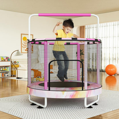 AWQM 55" 7-in-1 Round Trampoline for Kids Boys & Girls Ages 1-8, Indoor & Outdoor Trampoline for Fun, Adjustable Height Handrail ＆ Enclosed Safety Net ＆ Durable Designs for Toddlers Children