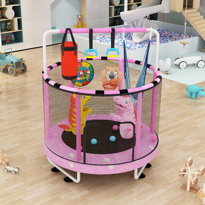 AWQM 55" 7-in-1 Round Trampoline for Kids Boys & Girls Ages 1-8, Indoor & Outdoor Trampoline for Fun, Adjustable Height Handrail ＆ Enclosed Safety Net ＆ Durable Designs for Toddlers Children