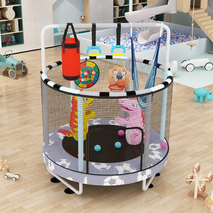 AWQM 55" 7-in-1 Round Trampoline for Kids Boys & Girls Ages 1-8, Indoor & Outdoor Trampoline for Fun, Adjustable Height Handrail ＆ Enclosed Safety Net ＆ Durable Designs for Toddlers Children