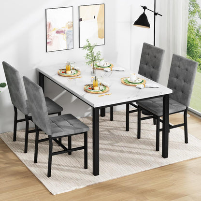 AWQM Dining Table Set for 4,Faux Marble Kitchen Table and Chairs Set of 4, Modern Dining Room Set for 4,Dinner Table Set with Velvet Chairs, Dining Set for Small Spaces